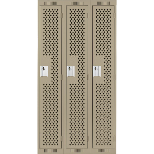 Clean Line Lockers, Bank of 3, 36" x 15" x 72", Steel, Beige, Rivet (Assembled), Perforated Infinity Industrial Services Inc.