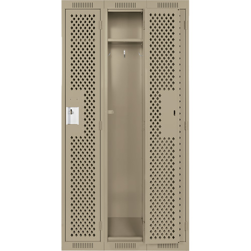 Clean Line Lockers, Bank of 3, 36" x 15" x 72", Steel, Beige, Rivet (Assembled), Perforated Infinity Industrial Services Inc.