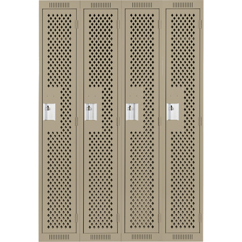 Clean Line Lockers, Bank of 4, 48" x 15" x 72", Steel, Beige, Rivet (Assembled), Perforated Infinity Industrial Services Inc.