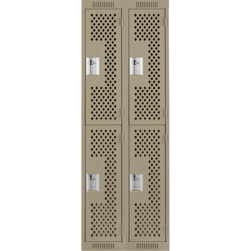 Clean Line Lockers, 2 -tier, Bank of 2, 24" x 15" x 72", Steel, Beige, Rivet (Assembled), Perforated Infinity Industrial Services Inc.