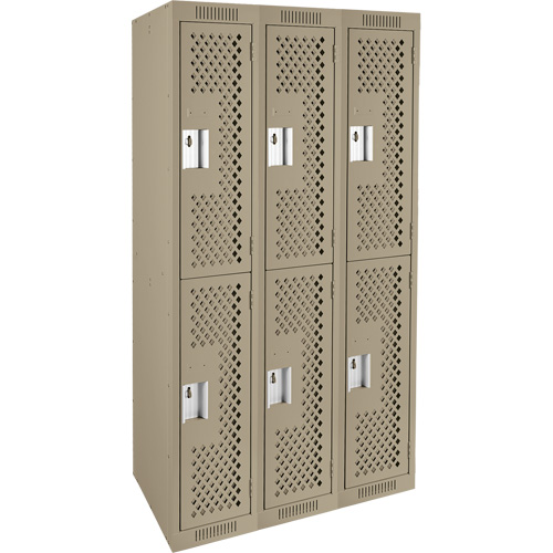 Clean Line Lockers, 2 -tier, Bank of 3, 36" x 15" x 72", Steel, Beige, Rivet (Assembled), Perforated Infinity Industrial Services Inc.