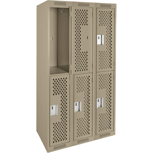 Clean Line Lockers, 2 -tier, Bank of 3, 36" x 15" x 72", Steel, Beige, Rivet (Assembled), Perforated Infinity Industrial Services Inc.