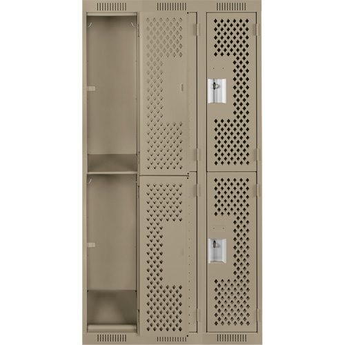Clean Line Lockers, 2 -tier, Bank of 3, 36" x 15" x 72", Steel, Beige, Rivet (Assembled), Perforated Infinity Industrial Services Inc.