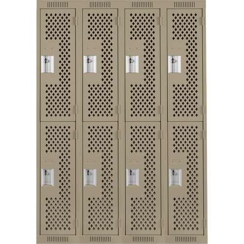 Clean Line Lockers, 2 -tier, Bank of 4, 48" x 15" x 72", Steel, Beige, Rivet (Assembled), Perforated Infinity Industrial Services Inc.