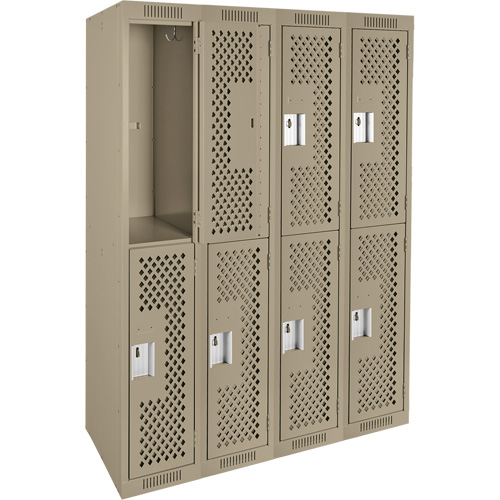 Clean Line Lockers, 2 -tier, Bank of 4, 48" x 15" x 72", Steel, Beige, Rivet (Assembled), Perforated Infinity Industrial Services Inc.