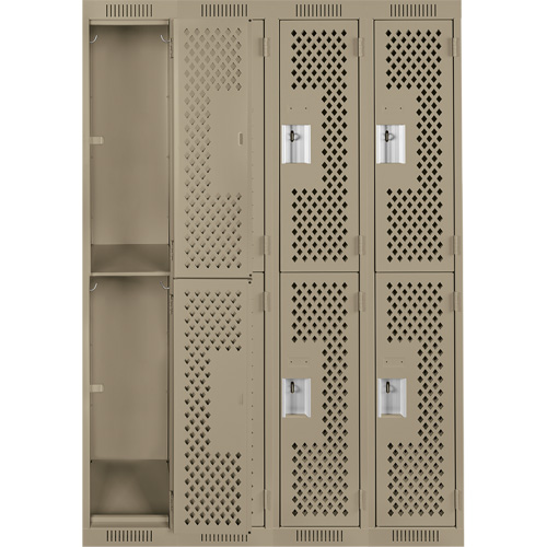 Clean Line Lockers, 2 -tier, Bank of 4, 48" x 15" x 72", Steel, Beige, Rivet (Assembled), Perforated Infinity Industrial Services Inc.