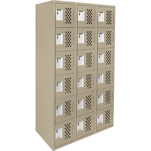 Assembled Lockerettes Clean Line Perforated Economy Lockers, 6 -tier, Bank of 3, 18" x 72" x 12", Steel Infinity Industrial Services Inc.
