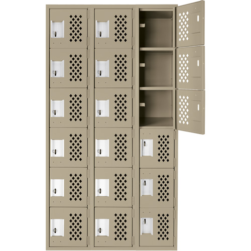 Assembled Lockerettes Clean Line Perforated Economy Lockers, 6 -tier, Bank of 3, 18" x 72" x 12", Steel Infinity Industrial Services Inc.