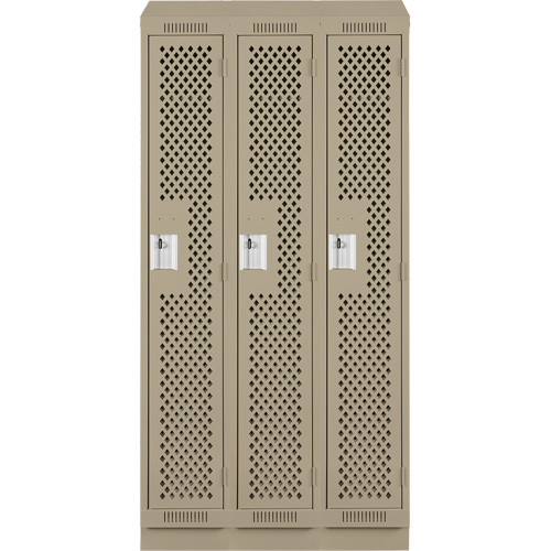 Clean Line Lockers, Bank of 3, 36" x 18" x 82", Steel, Beige, Rivet (Assembled), Perforated Infinity Industrial Services Inc.