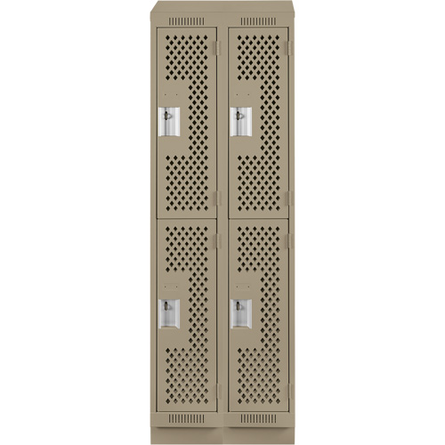 Clean Line Lockers, 2 -tier, Bank of 2, 24" x 15" x 82", Steel, Beige, Rivet (Assembled), Perforated Infinity Industrial Services Inc.