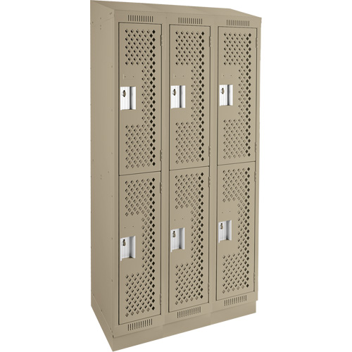 Clean Line Lockers, 2 -tier, Bank of 3, 36" x 15" x 82", Steel, Beige, Rivet (Assembled), Perforated Infinity Industrial Services Inc.