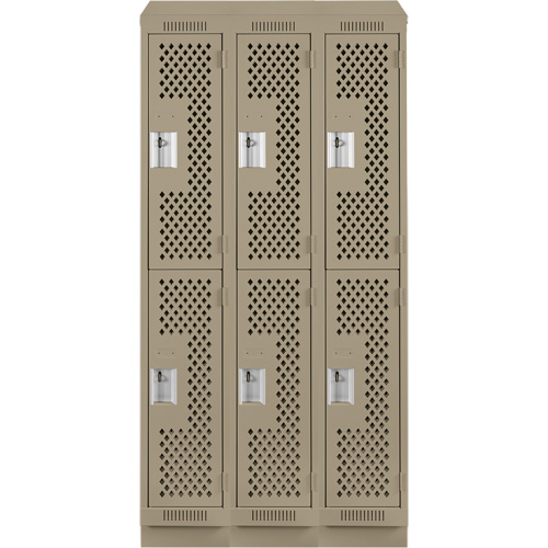 Clean Line Lockers, 2 -tier, Bank of 3, 36" x 15" x 82", Steel, Beige, Rivet (Assembled), Perforated Infinity Industrial Services Inc.