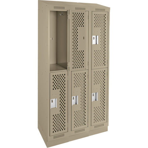 Clean Line Lockers, 2 -tier, Bank of 3, 36" x 15" x 82", Steel, Beige, Rivet (Assembled), Perforated Infinity Industrial Services Inc.