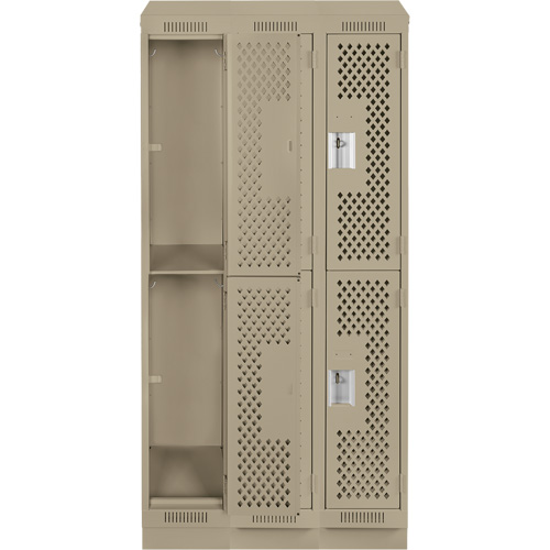 Clean Line Lockers, 2 -tier, Bank of 3, 36" x 15" x 82", Steel, Beige, Rivet (Assembled), Perforated Infinity Industrial Services Inc.