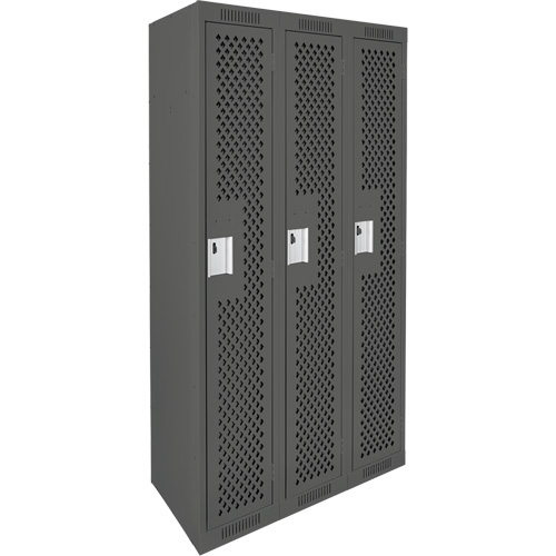 Clean Line Lockers, Bank of 3, 36" x 15" x 72", Steel, Charcoal, Rivet (Assembled), Perforated Infinity Industrial Services Inc.