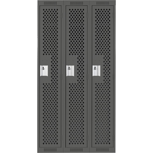 Clean Line Lockers, Bank of 3, 36" x 15" x 72", Steel, Charcoal, Rivet (Assembled), Perforated Infinity Industrial Services Inc.