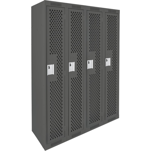 Clean Line Lockers, Bank of 4, 48" x 15" x 72", Steel, Charcoal, Rivet (Assembled), Perforated Infinity Industrial Services Inc.