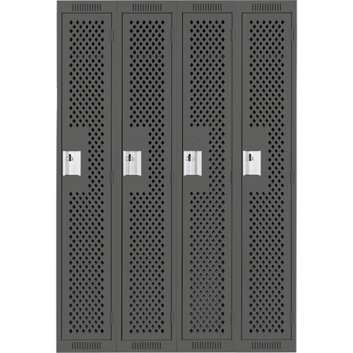 Clean Line Lockers, Bank of 4, 48" x 15" x 72", Steel, Charcoal, Rivet (Assembled), Perforated Infinity Industrial Services Inc.