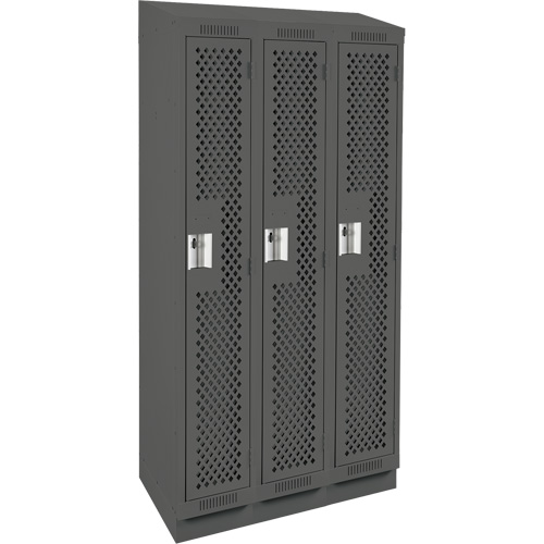 Clean Line Lockers, Bank of 3, 36" x 18" x 82", Steel, Charcoal, Rivet (Assembled), Perforated Infinity Industrial Services Inc.