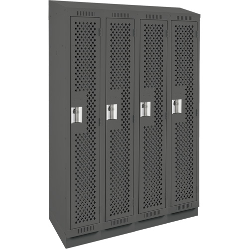 Clean Line Lockers, Bank of 4, 48" x 18" x 82", Steel, Charcoal, Rivet (Assembled), Perforated Infinity Industrial Services Inc.