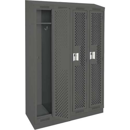 Clean Line Lockers, Bank of 4, 48" x 18" x 82", Steel, Charcoal, Rivet (Assembled), Perforated Infinity Industrial Services Inc.