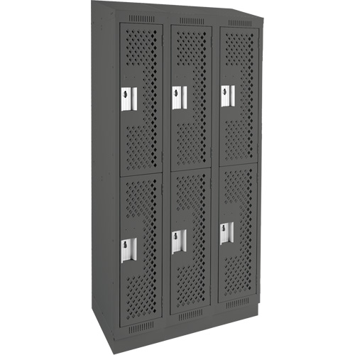 Clean Line Lockers, 2 -tier, Bank of 3, 36" x 15" x 82", Steel, Charcoal, Rivet (Assembled), Perforated Infinity Industrial Services Inc.