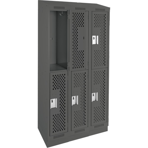 Clean Line Lockers, 2 -tier, Bank of 3, 36" x 15" x 82", Steel, Charcoal, Rivet (Assembled), Perforated Infinity Industrial Services Inc.