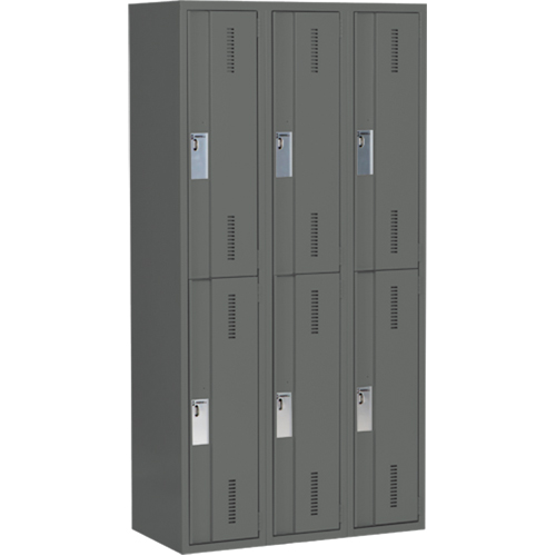 Concorde Heavy-Duty Lockers, 2 -tier, Bank of 3, 36" x 18" x 72", Steel, Charcoal, Welded (Assembled) Infinity Industrial Services Inc.