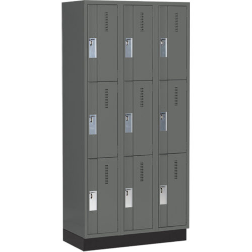 Concorde Heavy-Duty Lockers, 3 -tier, Bank of 3, 36" x 18" x 76", Steel, Charcoal, Welded (Assembled) Infinity Industrial Services Inc.