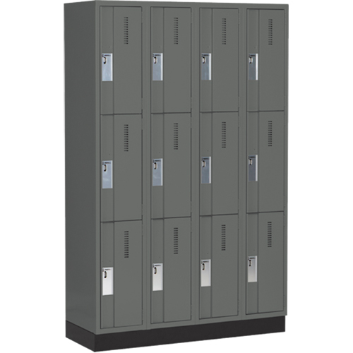Concorde Heavy-Duty Lockers, 3 -tier, Bank of 4, 48" x 18" x 76", Steel, Charcoal, Welded (Assembled) Infinity Industrial Services Inc.