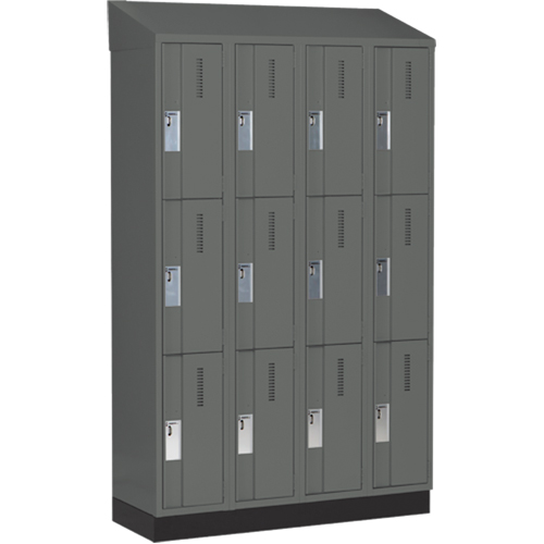 Concorde Heavy-Duty Lockers, 3 -tier, Bank of 4, 48" x 18" x 82", Steel, Charcoal, Welded (Assembled) Infinity Industrial Services Inc.