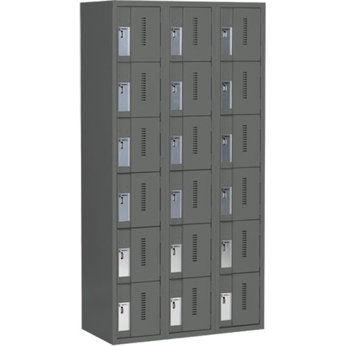 Concorde Heavy-Duty Lockers, 6 -tier, Bank of 3, 36" x 18" x 72", Steel, Charcoal, Welded (Assembled) Infinity Industrial Services Inc.
