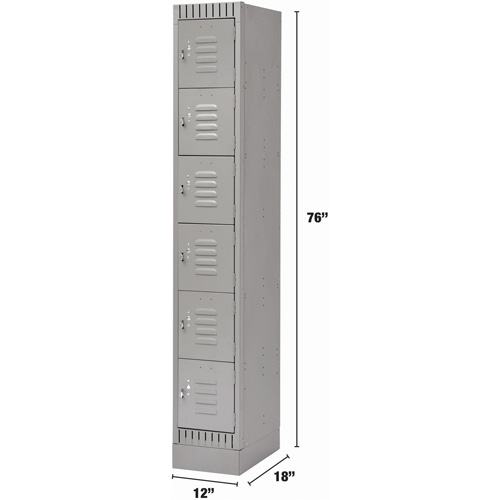 Lockers, 6 -tier, 12" x 18" x 76", Steel, Grey, Knocked Down Infinity Industrial Services Inc.