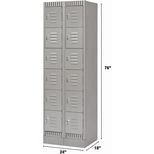 Lockers, 6 -tier, Bank of 2, 24" x 18" x 76", Steel, Grey, Knocked Down Infinity Industrial Services Inc.