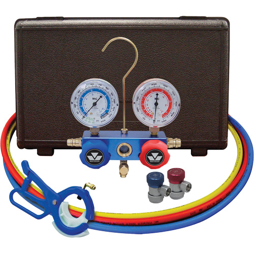 Automotive Manifold Gauge Set with Manual Couplers & 3-in-1 Side Mount Can Tap Valve Infinity Industrial Services Inc.