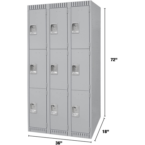 Lockers, 3 -tier, Bank of 3, 36" x 18" x 72", Steel, Grey, Knocked Down Infinity Industrial Services Inc.