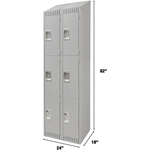 Lockers, 3 -tier, Bank of 2, 24" x 18" x 82", Steel, Grey, Knocked Down Infinity Industrial Services Inc.