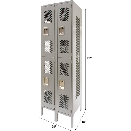 Casiers ventil&eacute;s, 2 niveaux, Bloc de 2, 24" x 18" x 78", Acier, Gris, D&eacute;mont&eacute;, Perfor&eacute; Infinity Industrial Services Inc.