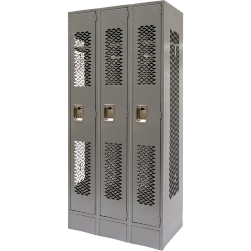 Vented Lockers, Bank of 3, 36 x 18" x 78", Steel, Grey, Knocked Down, Perforated Infinity Industrial Services Inc.