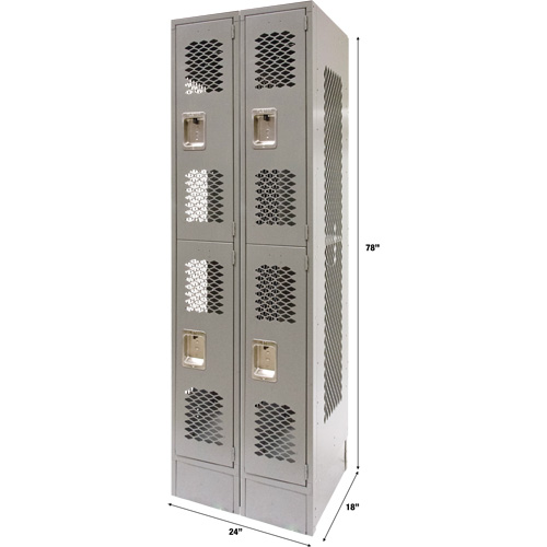 Vented Lockers, 2 -tier, Bank of 2, 24" x 18" x 78", Steel, Grey, Knocked Down, Perforated Infinity Industrial Services Inc.