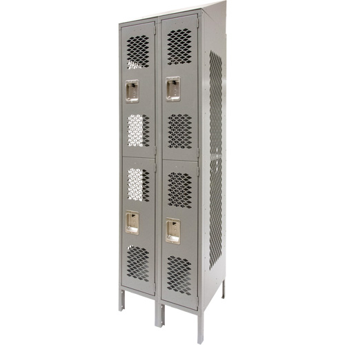 Vented Lockers, 2 -tier, Bank of 2, 24" x 18" x 88", Steel, Grey, Knocked Down, Perforated Infinity Industrial Services Inc.