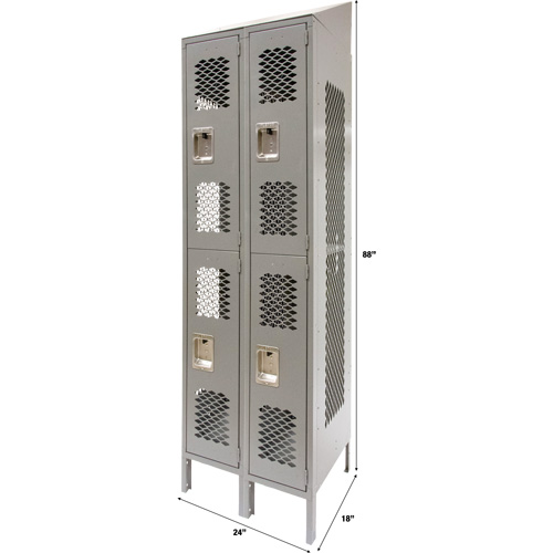 Vented Lockers, 2 -tier, Bank of 2, 24" x 18" x 88", Steel, Grey, Knocked Down, Perforated Infinity Industrial Services Inc.