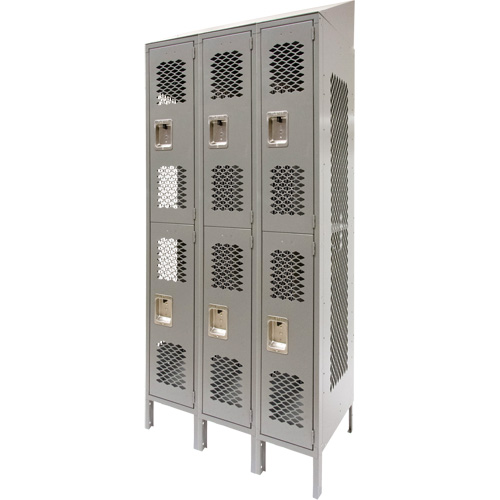 Vented Lockers, 2 -tier, Bank of 3, 36 x 18" x 88", Steel, Grey, Knocked Down, Perforated Infinity Industrial Services Inc.