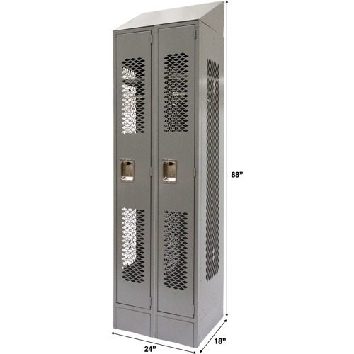 Vented Lockers, Bank of 2, 24" x 18" x 88", Steel, Grey, Knocked Down, Perforated Infinity Industrial Services Inc.