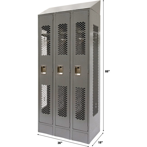Vented Lockers, Bank of 3, 36 x 18" x 88", Steel, Grey, Knocked Down, Perforated Infinity Industrial Services Inc.