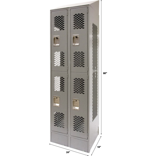 Vented Lockers, 2 -tier, Bank of 2, 24" x 18" x 88", Steel, Grey, Knocked Down, Perforated Infinity Industrial Services Inc.