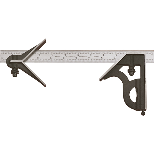 Combination Squares with Square Head & Centre Head - No. 11HC Series with Cast Iron Heads, 12" L, 1/100" Graduations, Steel, Satin Infinity Industrial Services Inc.