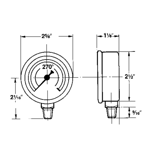 Manom&egrave;tres,  2-1/2", 30" Hg-0" Vac, Fixation inf&eacute;rieure, Analogique rempli de liquide Infinity Industrial Services Inc.
