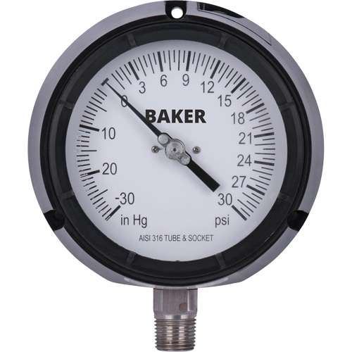 Pressure Gauge, 4-1/2" , 30"-0-30 psi, Bottom Mount, Liquid Filled Analogue Infinity Industrial Services Inc.