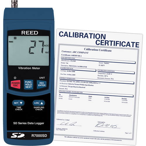 Vibrom&egrave;tre &agrave; enregistrement de donn&eacute;es avec certificat de calibration, 10% - 85% HR, 32°- 122° F ( 0° - 50° C ) Infinity Industrial Services Inc.